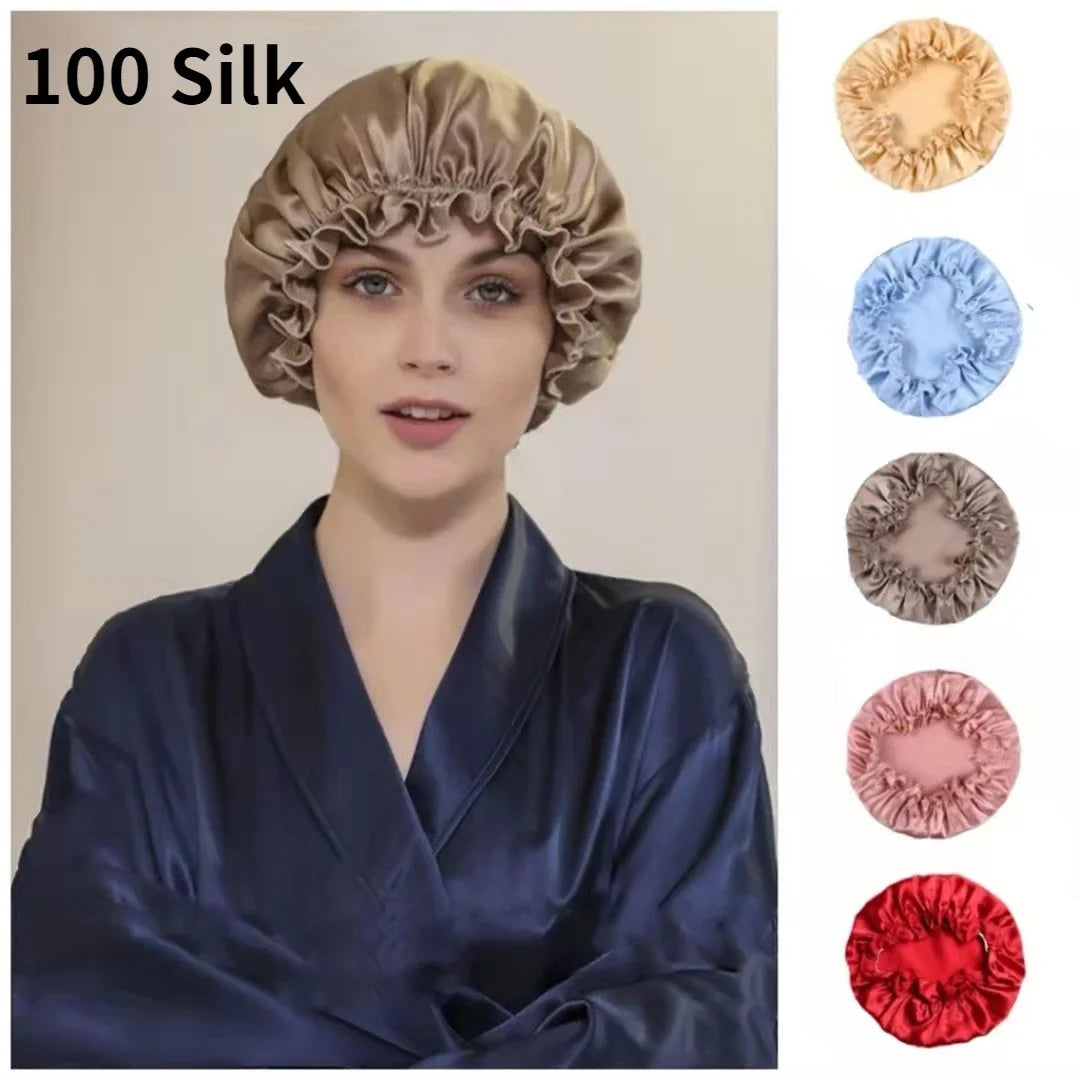 Large 100 Silk Sleeping Cap For Women Hair Bonnets Head Cover Hair Loss Hats Luxury Silk Bonnets Night Hair Wrap Mulberry Silk
