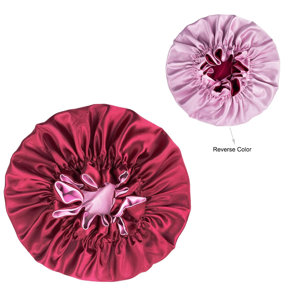 New Solid Women Satin Bonnet Fashion Stain Silky Big Bonnet for Lady Sleep Cap Headwrap Hat Hair Wrap Accessories Wholesale