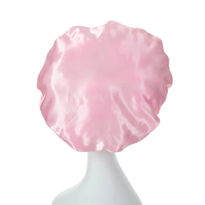 Women Sleeping Caps Bathroom Satin Solid Color Stretch Bonnets Hair Hat for Daily Use and Beauty