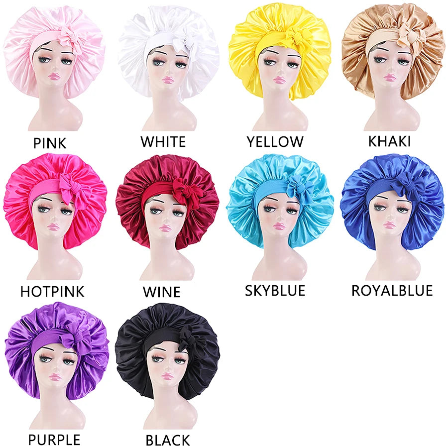 Satin Bonnets Silk Satin Bonnet Cap Night Sleep Hat Hair Bonnets For Women Large Satin Bonnet Silk Hair Wrap Stretchy Tie Band
