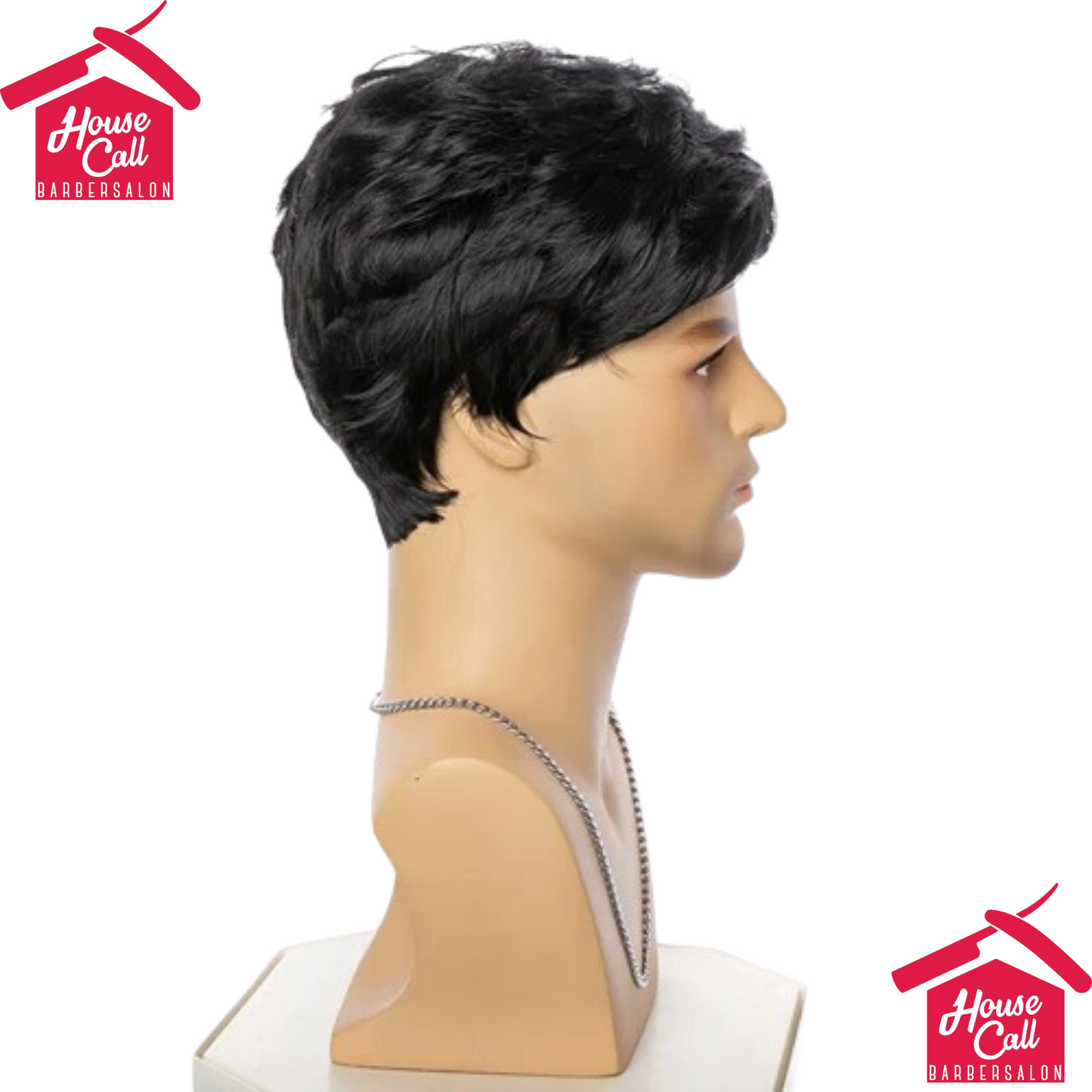 Short Male Black Pixie Cut Synthetic Wigs For Young Men