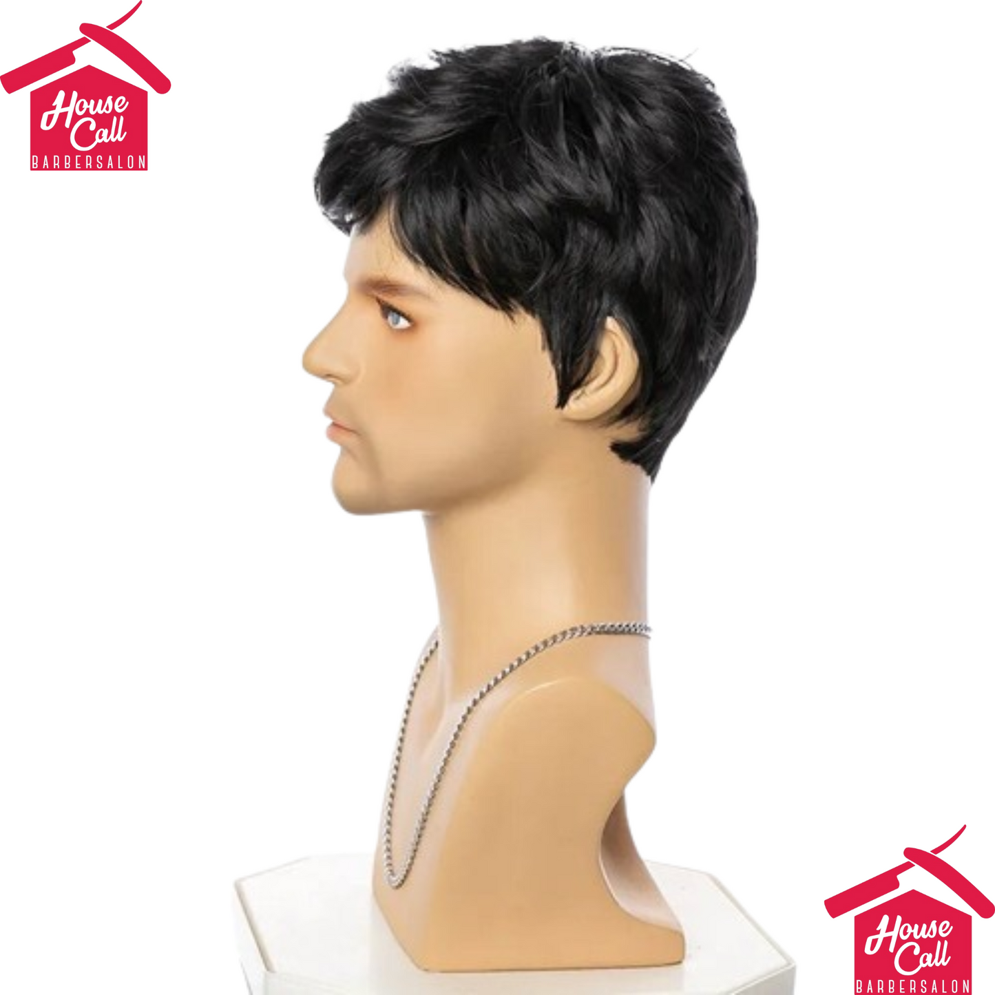 Short Male Black Pixie Cut Synthetic Wigs For Young Men