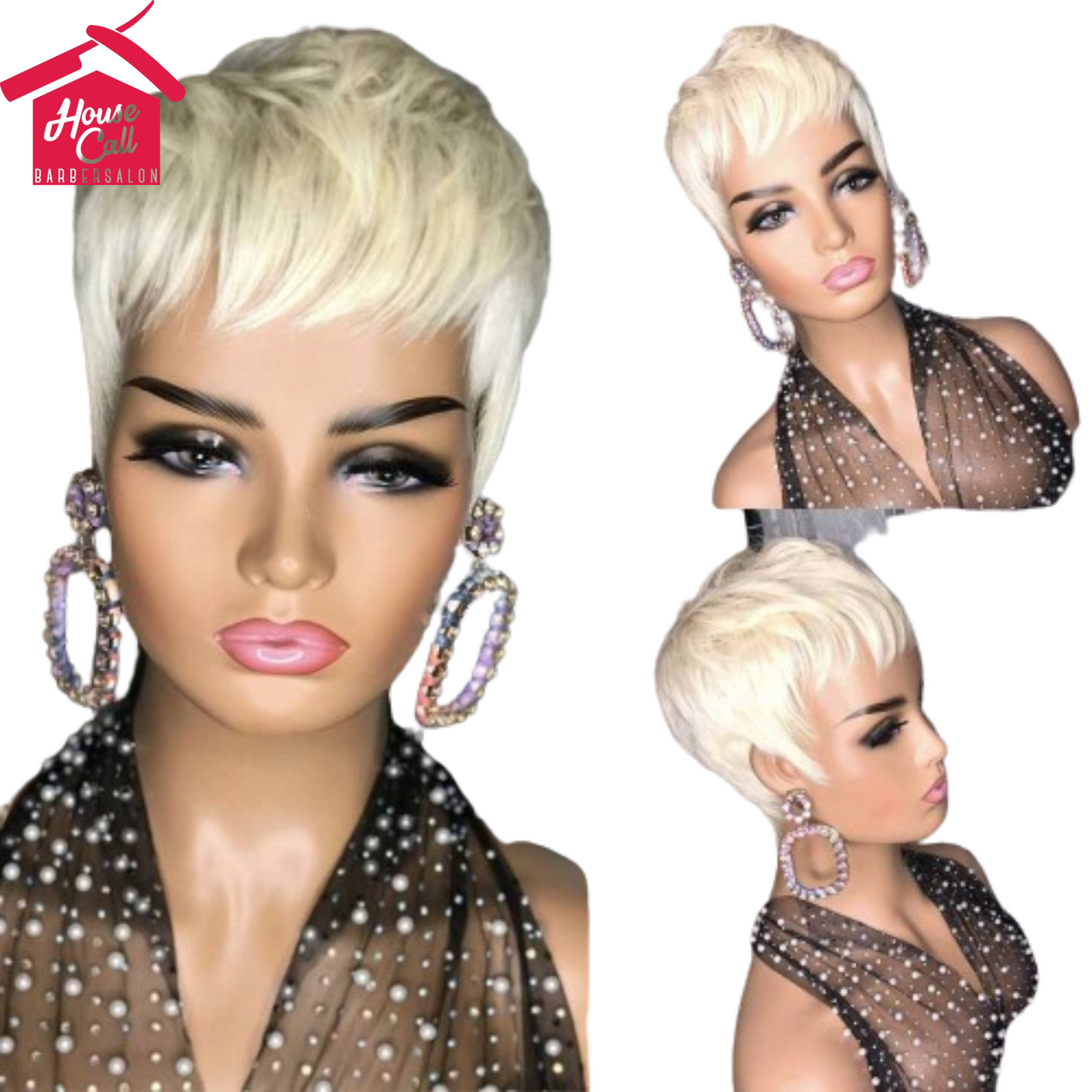 Ladies Fashion Short Straight Hair Golden Synthetic Fluffy High Temperature Silk Wig Hair Set AFX