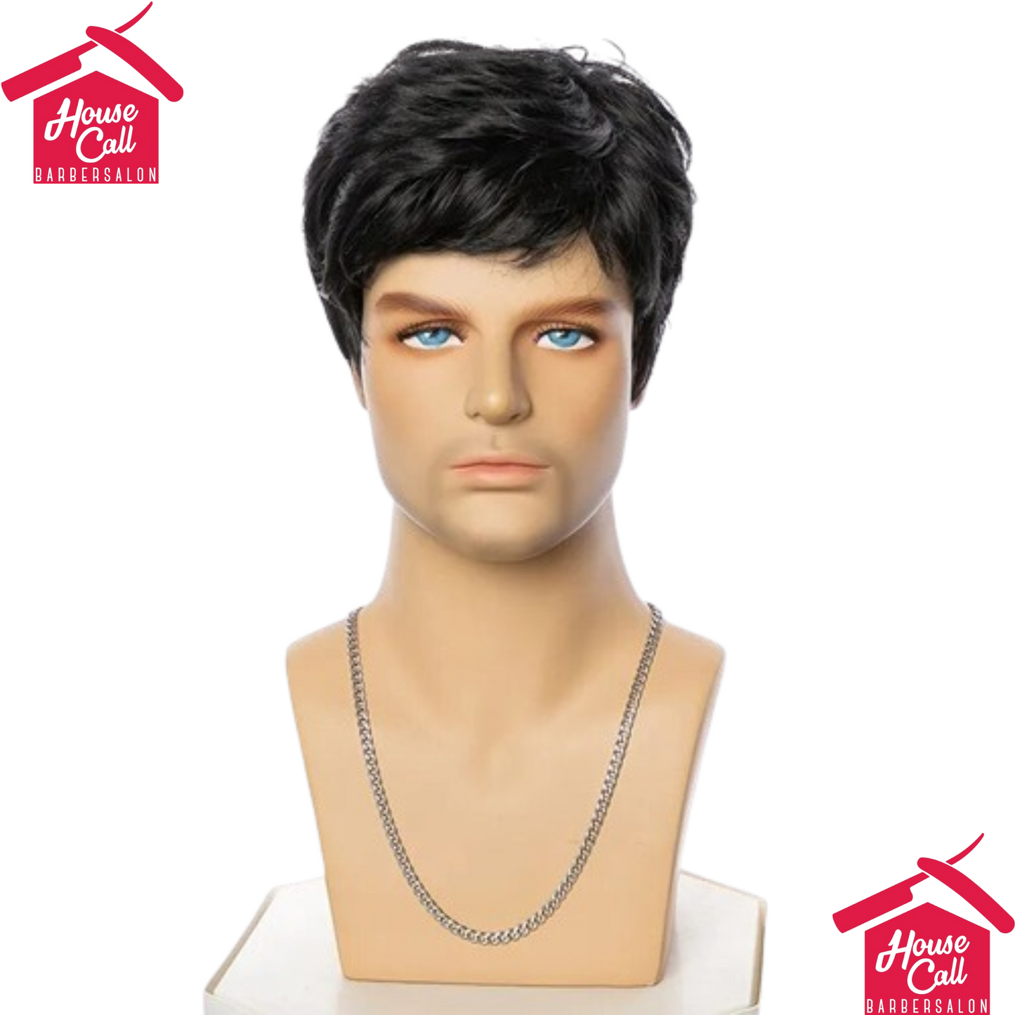 Short Male Black Pixie Cut Synthetic Wigs For Young Men