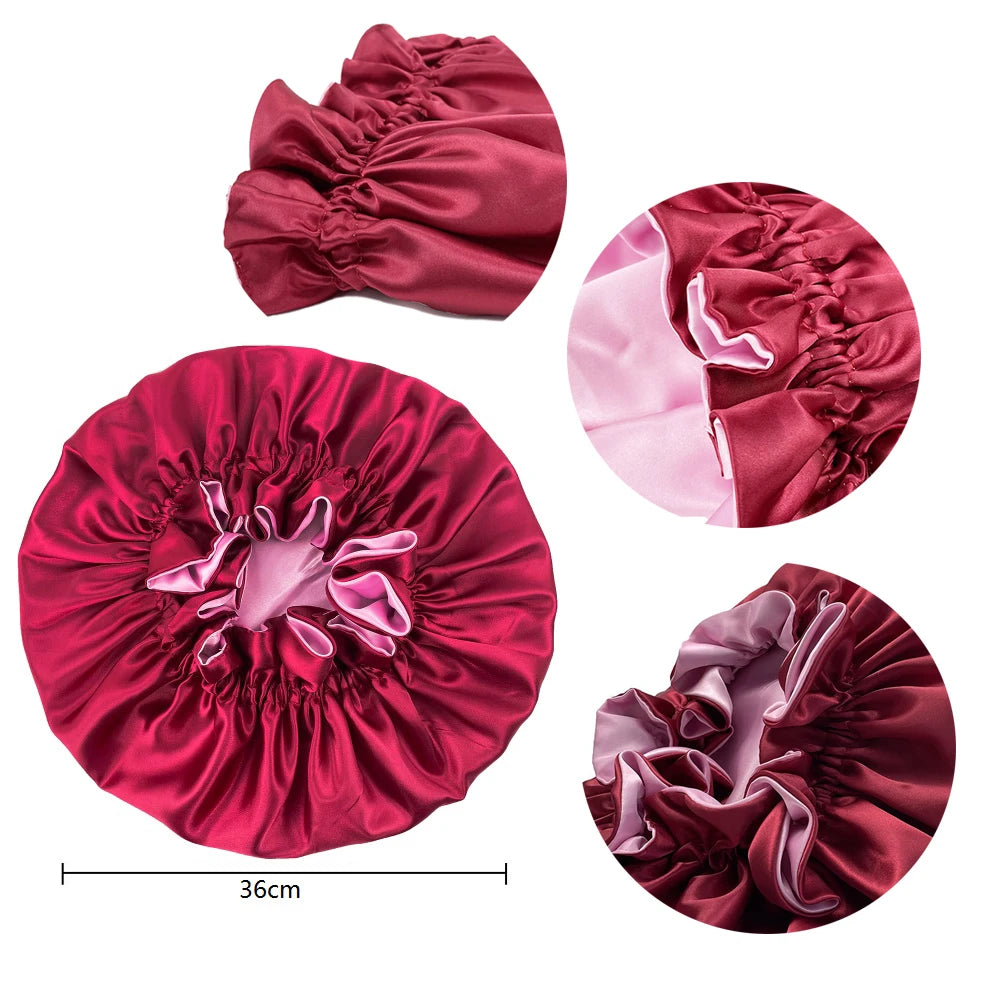 New Solid Women Satin Bonnet Fashion Stain Silky Big Bonnet for Lady Sleep Cap Headwrap Hat Hair Wrap Accessories Wholesale