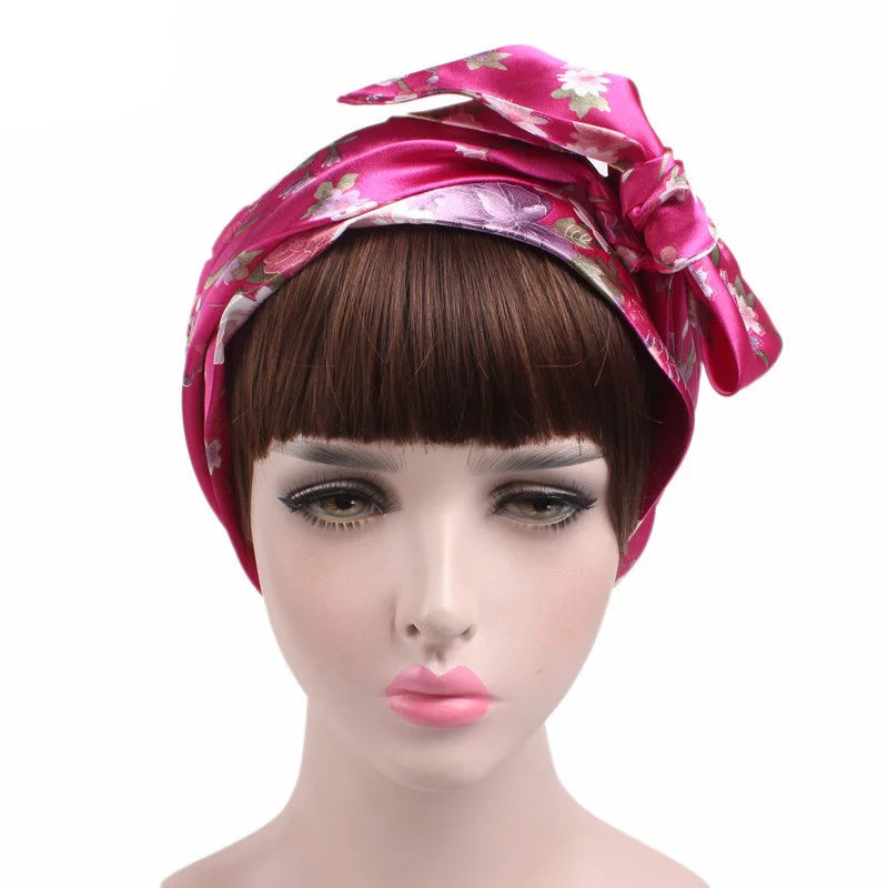 Women Silk Satin Cap Night Sleep Cap Hair Bonnet Hat Head Cover Satin Turban Headscarf Adjustable Ladies Long Hair Care Bonnet