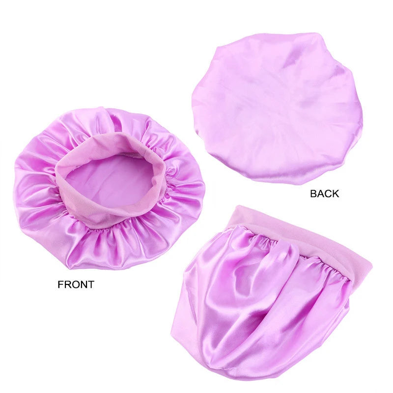 2022 New Kids Satin Bonnet Wide Elastic Band Sleep Cap Hair Bonnet Silky Shower Caps for Girls Toddler Child