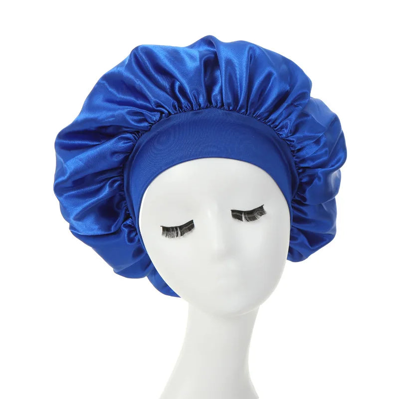 Women Sleeping Caps Bathroom Satin Solid Color Stretch Bonnets Hair Hat for Daily Use and Beauty