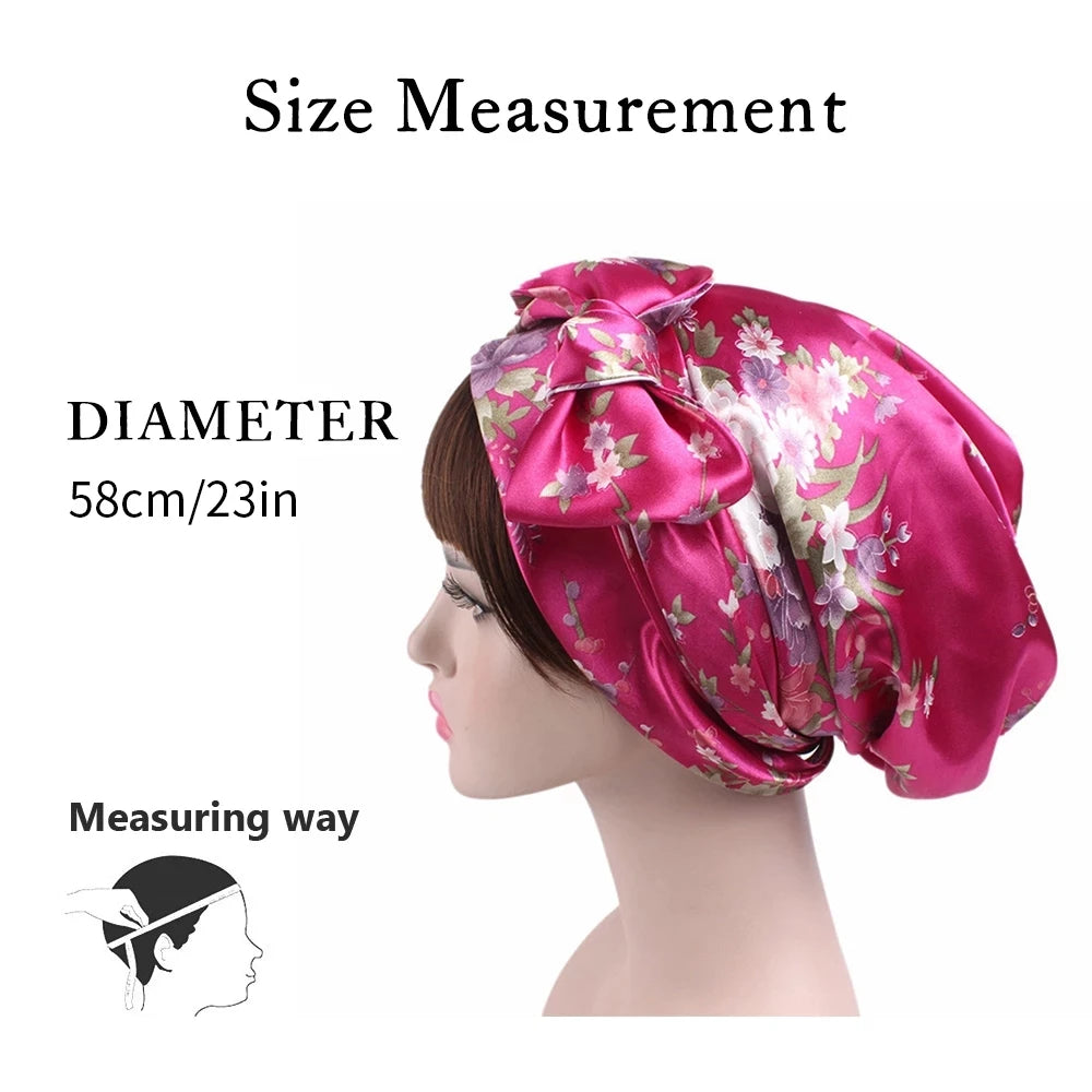 Women Silk Satin Cap Night Sleep Cap Hair Bonnet Hat Head Cover Satin Turban Headscarf Adjustable Ladies Long Hair Care Bonnet