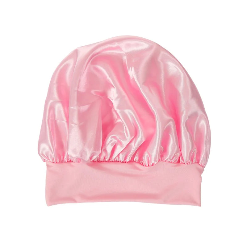 Women Sleeping Caps Bathroom Satin Solid Color Stretch Bonnets Hair Hat for Daily Use and Beauty