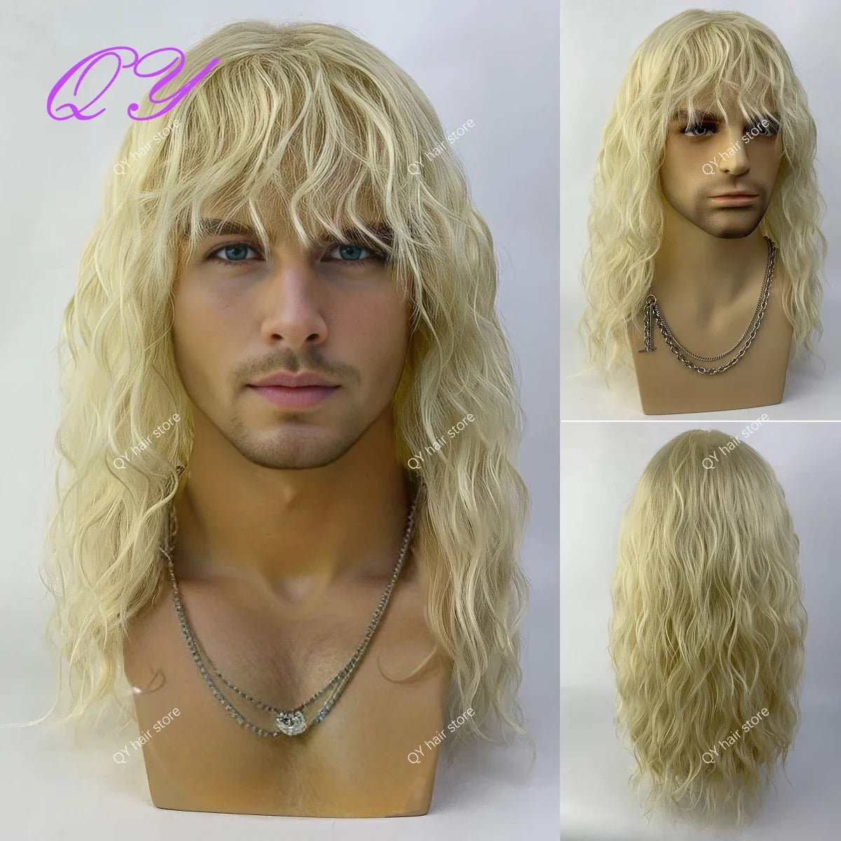 Synthetic Men's Wig Long Brown Natural Curly Rock Man Wig