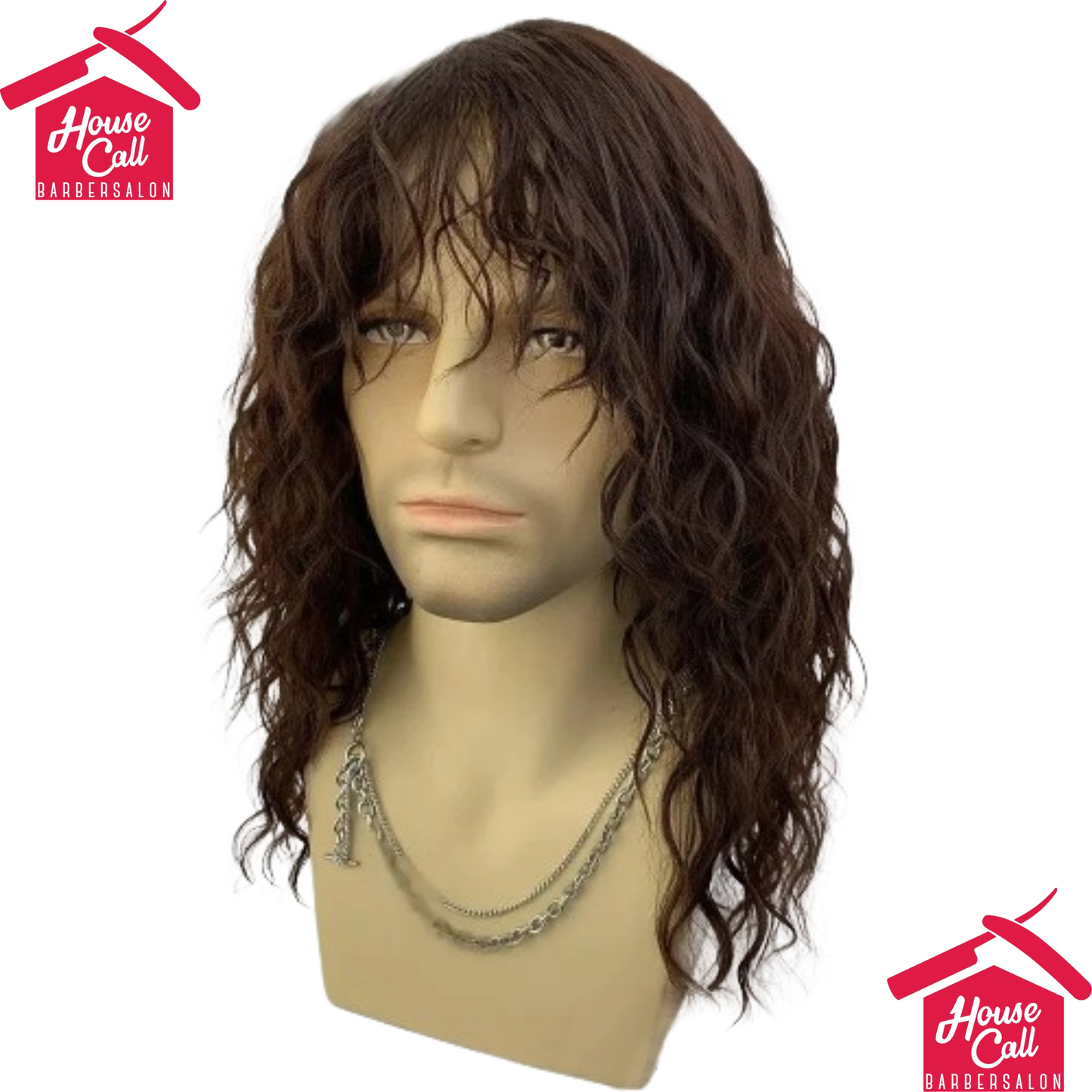 Synthetic Men's Wig Long Brown Natural Curly Rock Man Wig