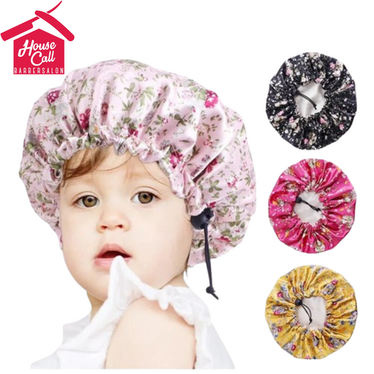 Double Layer Satin Silk Sleep Bonnet for Kids Hair Protect Hair Scarf Floral Sleep Night Cap Beanie for Children Girls Boys Hat