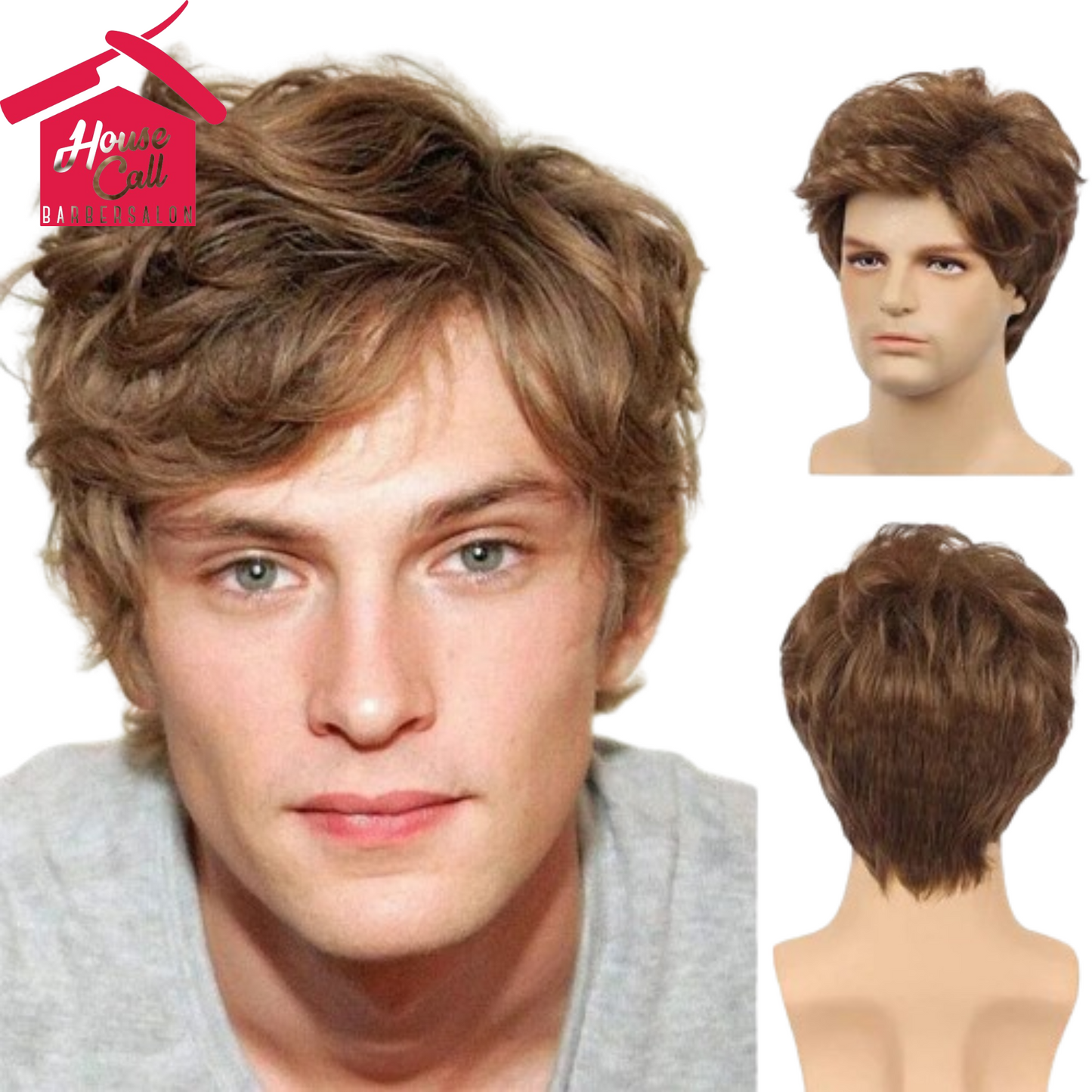 Man Synthetic Wigs Natural Black Short Wavy Wigs