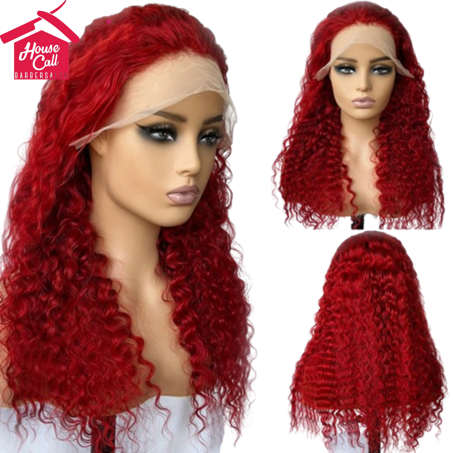 Red Deep Wave Human Hair Wig Real Headgear AFX