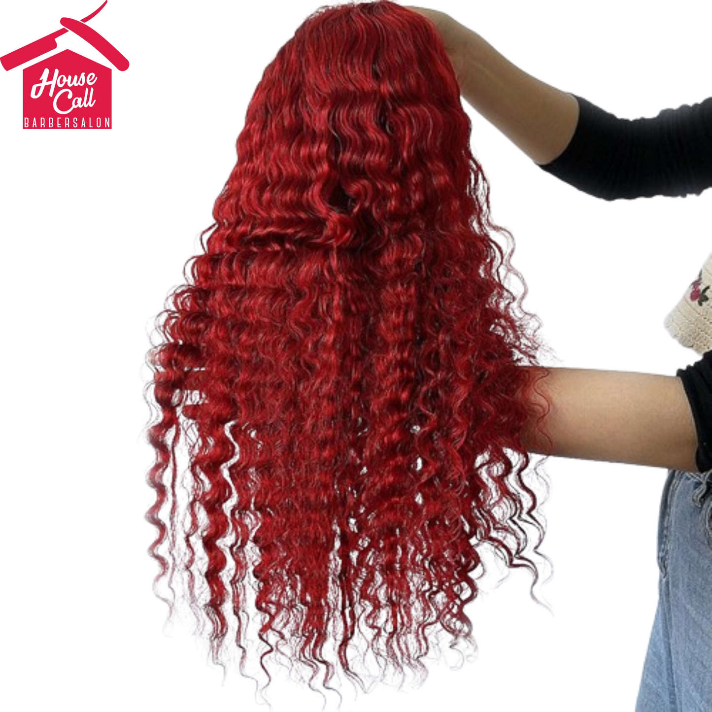 Red Deep Wave Human Hair Wig Real Headgear AFX