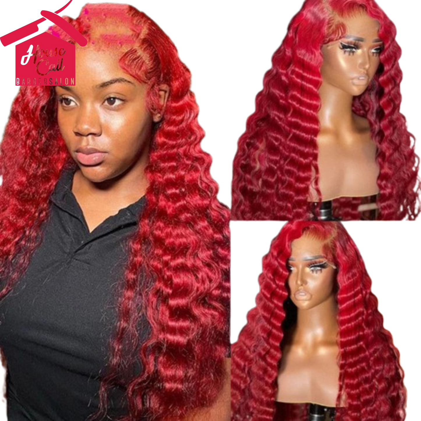 Red Deep Wave Human Hair Wig Real Headgear AFX