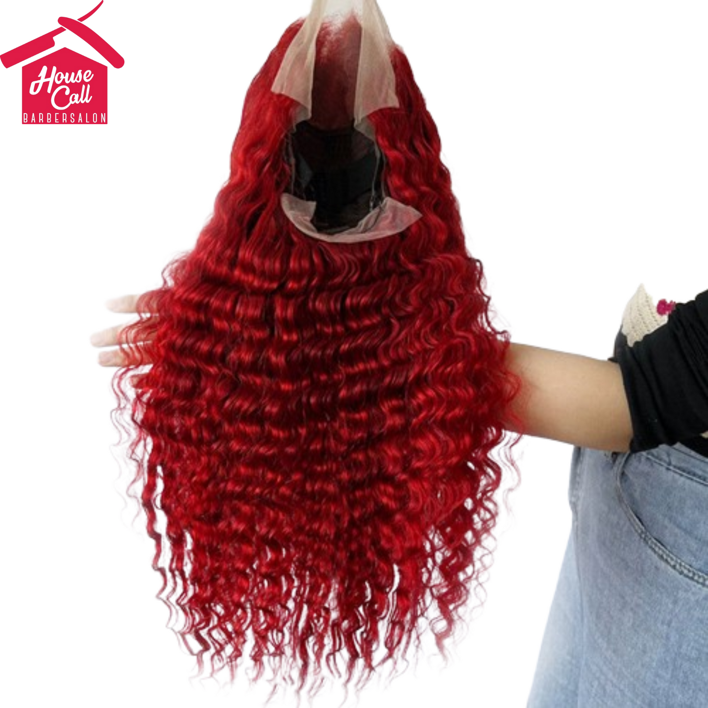 Red Deep Wave Human Hair Wig Real Headgear AFX